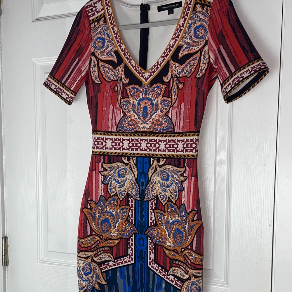 Jealous Tomato Red and Blue Ornate Midi Dress